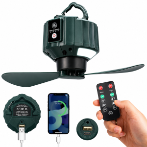 Hordozható 2 az 1-ben mennyezeti ventilátor 5200 mAh – USB-s akkumulátoros sátor ventilátor LED világítással kempinghez és hálószobába (BBRLB1484) - Image 9