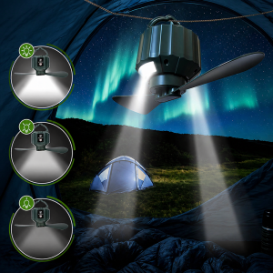 Hordozható 2 az 1-ben mennyezeti ventilátor 5200 mAh – USB-s akkumulátoros sátor ventilátor LED világítással kempinghez és hálószobába (BBRLB1484) - Image 4
