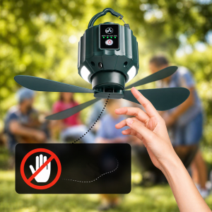 Hordozható 2 az 1-ben mennyezeti ventilátor 5200 mAh – USB-s akkumulátoros sátor ventilátor LED világítással kempinghez és hálószobába (BBRLB1484) - Image 8