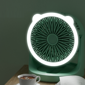 Hordozható mini újratölthető asztali ventilátor praktikus LED lámpával - 180°-ban forgatható, 3 sebességes (BBJH) - Image 2