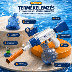 HydroStrike AK47 elektromos vízipisztoly – automata vízfegyver nagy tartállyal, kék (BBMJ) - Image 3