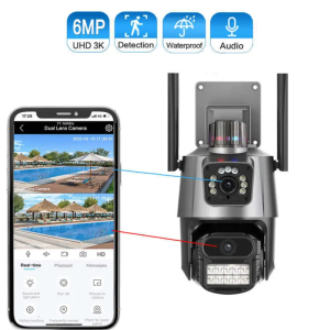 Kültéri Wi-Fi IP Kamera 6MP – dupla lencse, beépített sziréna, éjjellátó,IP67, automatikus követés biztonsági kamera 7100E (BBD) - Image 1