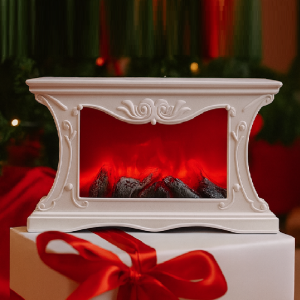 LED dekoratív díszkandalló lángeffekttel – valósághű lánghatású hangulatfény, 22×40cm -fehér SP-90 (BBD) - Image 2