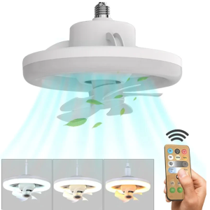 LED mennyezeti ventilátor – 26 cm, E27 foglalat, távirányítóval, 3 sebesség fokozattal, 360° -os forgás 48W (BBJH) - Image 1