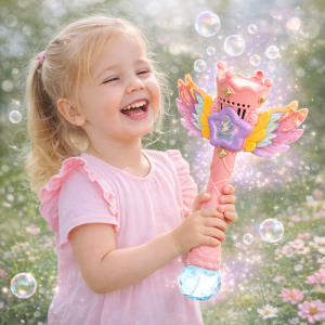 Magic Bubble tündér buborékfújó – LED-es világító buboréklövő pálca gyerekeknek, automata működéssel rózsaszín (BBJ) - Image 2