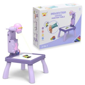 Mini projektoros zenélő rajzasztal gyerekeknek – filctollakkal, mintákkal lila (BBJ) - Image 1