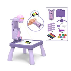 Mini projektoros zenélő rajzasztal gyerekeknek – filctollakkal, mintákkal lila (BBJ) - Image 2