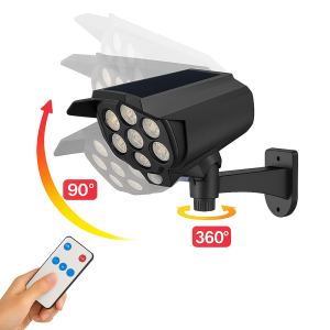 Mozgásérzékelős napelemes LED lámpa álkamerás CCTV hatással – kültéri biztonsági világítás távirányítóval BK-36 (BBL) - Image 3