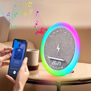 OKOP multifunkciós ébresztőóra bluetooth hangszóróval – RGB LED fény, és vezeték nélküli töltés 10W KP-577 (BBJH) - Image 6
