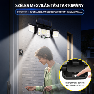 Napelemes LED lámpa 192 LED – mozgásérzékelős kültéri fali lámpa távirányítóval JD-2192A (BBD) - Image 3