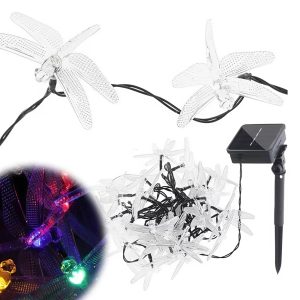 Napelemes szitakötő formájú RGB LED fényfüzér - 10 db-os szett a varázslatos kültéri hangulatért (BBKM)
