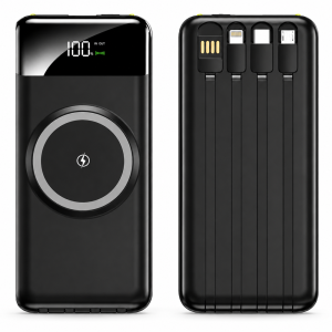 OKOP KP-711 powerbank 10000mAh – hordozható gyorstöltő beépített 4 kábellel fekete (BBD) - Image 5