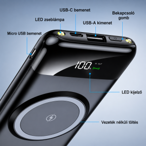 OKOP KP-711 powerbank 10000mAh – hordozható gyorstöltő beépített 4 kábellel fekete (BBD) - Image 3
