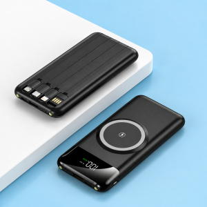 OKOP KP-711 powerbank 10000mAh – hordozható gyorstöltő beépített 4 kábellel fekete (BBD) - Image 4