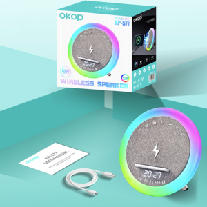 OKOP multifunkciós ébresztőóra bluetooth hangszóróval – RGB LED fény, és vezeték nélküli töltés 10W KP-577 (BBJH) - Image 8