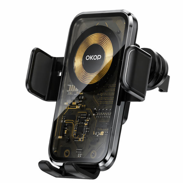 Okop KP-921 autós telefontartó – 15W vezeték nélküli gyorstöltő, Qi kompatibilis mobil tartó autóba (BBD) 1
