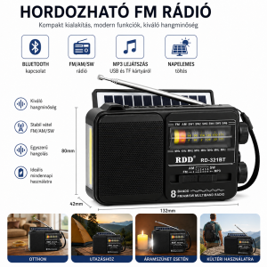 RDD hordozható Bluetooth rádió és napelemes LED hangszóró USB/TF lejátszóval – RD-321BTS (BBJH) - Image 3