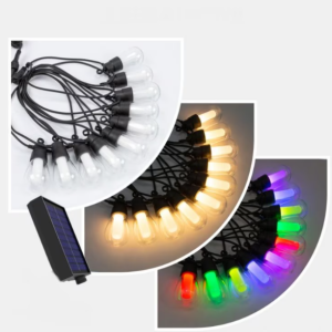 RGB 10 méteres vízálló napelemes fényfüzér világítás 10-db E27 izzóval és távirányítóval (THM) - Image 5