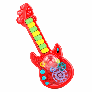 RockManó piros zenélő gitár gyerekeknek – interaktív érzékszervi fejlesztő játék 29×11 cm (BBJ) - Image 1