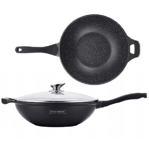 Royalty Line indukciós wok – 32 cm átmérő, 5,9L kapacitás, üvegfedővel és tapadásmentes felülettel (BBA)