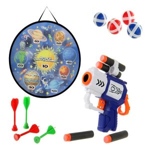 Space adventure darts és céllövő játék szett – 22 darabos készlet habgolyókkal, műanyag nyilakkal, labdákkal és kilövő fegyverrel (BBJH) (FX) - Image 3