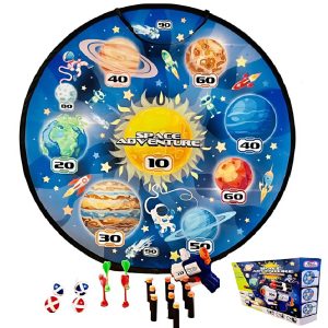 Space adventure darts és céllövő játék szett – 22 darabos készlet habgolyókkal, műanyag nyilakkal, labdákkal és kilövő fegyverrel (BBJH) (FX) - Image 1