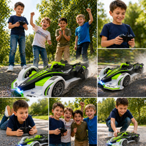SpeedRacer RC versenyautó zöld-fekete-fehér kivitelben – távirányítós sportautó gyerekeknek, nagy sebességű játék autó (BBJ) - Image 3