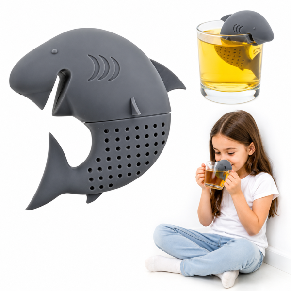 Szilikon cápa tea forrázó – aranyos teaszűrő 7 cm – szürke (BLLV) (FX) 1 (2)