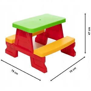 Színes gyermek kerti pad és asztal szett – tartós műanyag 70 x 79 x 47 cm- piros(BBJ) - Image 5