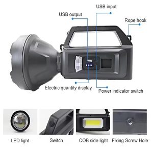 XXL napenergiás kézi lámpa 20W – 1200 lumen fényerő, 20000mAh akkumulátor, hideg fehér LED & COB technológia-YD899 (BBL) - Image 7