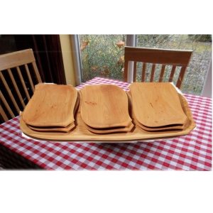 7 részes fatányér készlet - fából készült kínáló szett - 1 db 60 x 20 cm-es tál és 6 kisebb tányér (BBE) (BBA) - Image 3