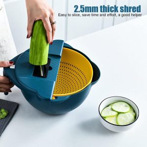 2in1 konyhai szeletelőkészlet és giroszkópos szűrőtál - multifunkciós előkészítő szett gyümölcsökhoz és zöldségekhez (FX) (BBV) - Image 12