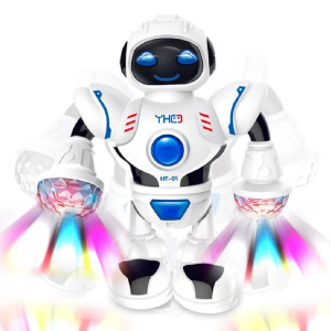 Táncoló, zenélő világító robot - karjában LED lámpákkal, forgó fénysugarakkal HT-01 (BBJ)