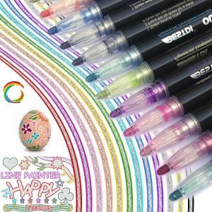 24 db-os metál kontúr filctoll készlet - ezüst színű vonalak színes kontúrral - íráshoz, rajzoláshoz, kiemeléshez (BBJ) - Image 5