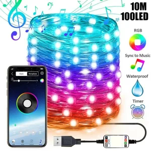 Zenére, tapsra változó színű, IP67 vízálló, RGB LED fényfüzér - távirányítóval és okostelefonnal is vezérelhető - 10 m (BBJ) - Image 3
