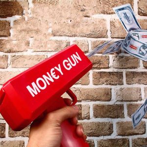 Money gun - piros színű elektromos pénzkilövő pisztoly 100 db játék bankjeggyel - esküvőre, bulira, fotózáshoz (BBJ) - Image 3