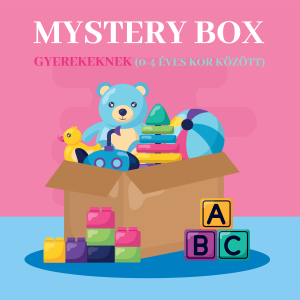 MYSTERY BOX gyerekeknek (0-4 éves kor között) 5+ db meglepetés termék  9990.-Ft