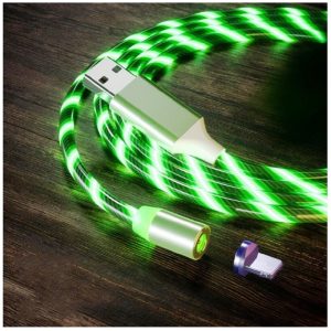 Lenyűgözően villogó mágneses USB töltőkábel cserélhető fejekkel – zöld (THM) (BBL)