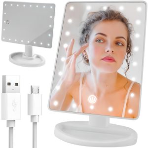 180°-ban forgatható érintésvezérelt asztali LED tükör – fehér (BBV) - Image 1