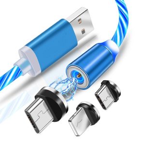 Lenyűgözően villogó mágneses USB töltőkábel cserélhető fejekkel - kék (THM) - Image 4
