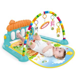 Piano Fitness baba játszószőnyeg - állatos csörgőkkel, hang-, és fényhatásokkal, altatózenével - kék (FX) (BBJ)