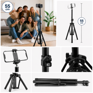 EZRA HL97-1 55 cm-es telefon tripod állvány – állítható mobiltelefon tartó fotózáshoz és videózáshoz (THM) - Image 4
