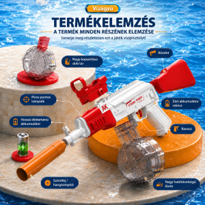 HydroStrike AK47 elektromos vízipisztoly – automata vízfegyver nagy tartállyal, piros (BBMJ) - Image 3