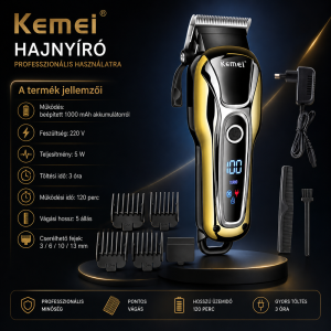 Kemei KM-1990 professzionális akkumulátoros hajvágó - 5 féle hosszúságban állítható - 220V (BBD) - Image 4