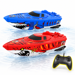 Shark Racer távirányítós RC hajó – cápa mintás elemes vízi versenyjáték, piros-kék (BBE)(BBMJ) - Image 5