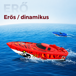 Shark Racer távirányítós RC hajó – cápa mintás elemes vízi versenyjáték, piros-kék (BBE)(BBMJ) - Image 3