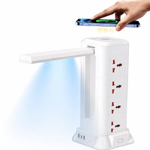 Többfunkciós LED asztali lámpa elosztóval, USB töltővel és vezeték nélküli telefontöltővel (BBD) - Image 1