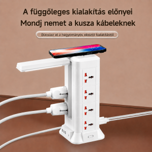Többfunkciós LED asztali lámpa elosztóval, USB töltővel és vezeték nélküli telefontöltővel (BBD) - Image 2