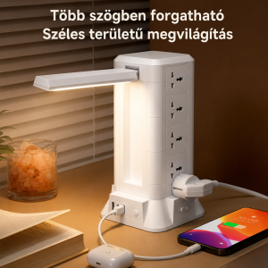 Többfunkciós LED asztali lámpa elosztóval, USB töltővel és vezeték nélküli telefontöltővel (BBD) - Image 4