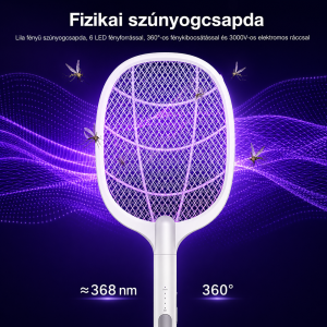 YPD LTD-618 elektromos szúnyogirtó ütő állvánnyal – újratölthető USB-C rovarcsapda 1200 mAh akkumulátorral (BBD) - Image 3